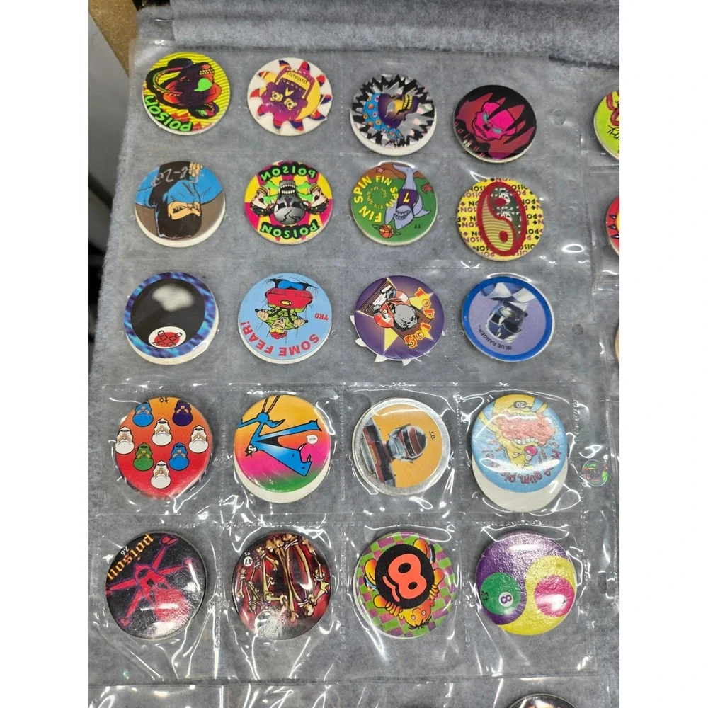 Vintage 90s Pogs Milk Caps Lot 300+ Pc Poison 8-Ball Skull Jam Sawblade Slammers